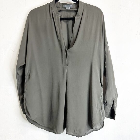 Vince Silk Blouse V Neck Pullover Gray Top Womens Medium Career Contempt - Picture 1 of 11